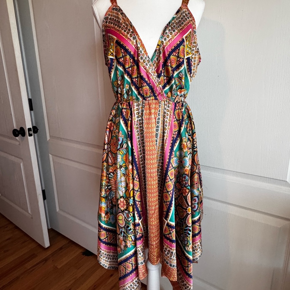 Multicolor V-Neck Women's Dress